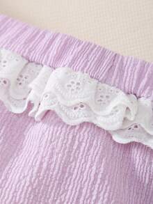 Summer Baby Girls White Lace Solid Color Bloomer Shorts - Purple - View 4