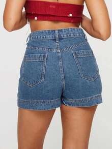 Women Summer Denim Skorts Casual Elegant Solid Color Elastic Mini Skirt For Beach Vacation Club Streetwear - 藍色 - 查看 6