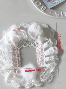 Portafoto in peluche fatto a mano con orecchie da coniglio bianco e rosa con pizzo, accessori kpop, forniture scolastiche, articoli per il ritorno a scuola