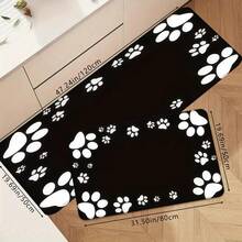 1 pieza Felpudo vintage de madera de colores y estampado de huella de pata blanca para cocina, alfombrilla de baño suave y absorbente antideslizante, alfombra decorativa de entrada para vacaciones, alfombra decorativa rectangular de pelo bajo para sala de estar, dormitorio, cocina, entrada