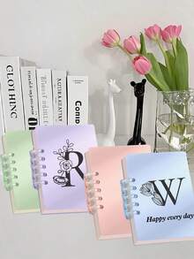 1 Piece Of Personalized Loose-Leaf Mini Notebook, Customized Name And Letter Pocket Book, Customized Name Initials Flower, Office Supplies, Portable Notebook Customization, High Aesthetic Notebook, Suitable For Office Records, Meeting Records, Study Records; Graduation Season Customized Notebook, - Multicolor - View 3