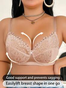 Plus Size Women Fashionable Push Up Bra With Underwire, Lift - Apricot - View 4
