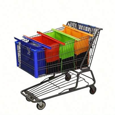 4pcs Trolley Bag, Reusable Cart Grocery Shopping Tote Bag, Portable Large Capacity Shopping Bags, Leak Proof Grocery Cart Bags, For Shopping And Travel, Gift For Women, Kitchen Organizers And Storage, Kitchen Accessories