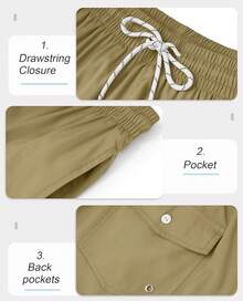 Mens Swim Trunks With Compression Lined Short Bathing Suits For Men 5 Inch Inseam Liner Men's Swimming Trunk - Khaki - View 4