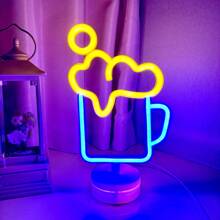 1 pieza Letrero de neón decorativo de pared para bar, luz LED con pilas o alimentación USB con diseño de jarra de cerveza, copa de cóctel, jarra de cerveza, letrero de neón de bar para habitación, dormitorio, decoración de bar