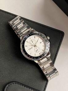 1 件男士石英钢带日期手表，高端奢华手表，理想的男士礼物