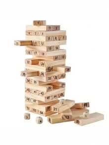 48-54片创意木制数字积木套装，减压木制玩具，木制叠叠乐积木游戏，翻滚游戏，家庭聚会，完美生日礼物 - 彩色 - 查看 4