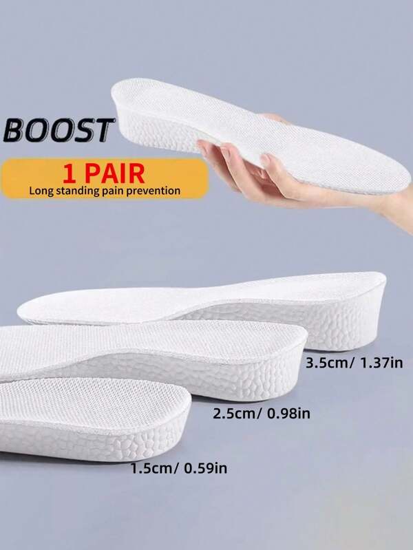 1 Pair Unisex Shock Absorbing Full Sole Height Increasing Sweat-Wicking Breathable Insoles, Invisible And Comfortable Shoe Inserts
