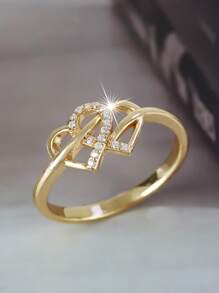 1pc Elegant & Romantic Interlocked Zirconia Crystal Decorated Ladies' Ring, Suitable For Valentine's Day, Anniversary, Proposal, Wedding Ceremony Accessories