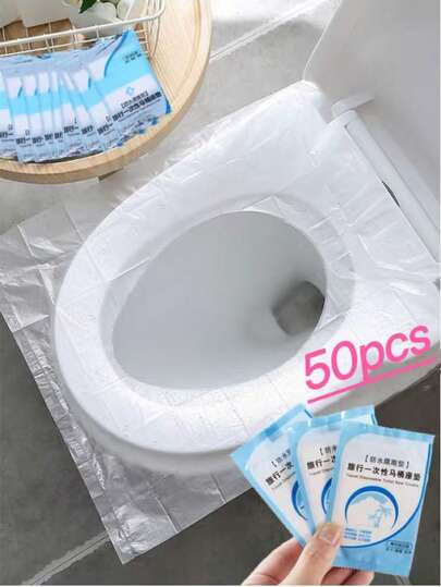 50 件便携式马桶座套 - 独立包装一次性卫生防水旅行马桶座套，适用于酒店、飞机、露营 - 防止细菌和不愉快的意外
