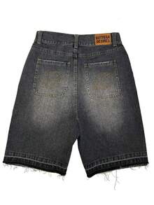Shorts For Men,Shorts De HombreRetro Street Style Alphabet Embroidery Denim Shorts / Unisex Bone Pattern Casual Jeans - màu đen - Xem 2