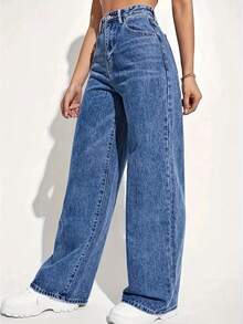 Teenagers' Fashion Casual Straight-Leg Jeans - Medium Wash - View 3