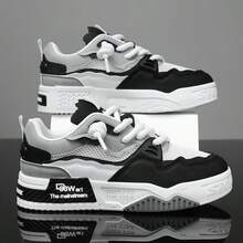 1 Pair Men's Lace-Up Skate Shoes, Durable PU Flat Sneakers With Letter Pattern, Outdoor Sports - Black - View 5