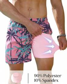 Mens Swim Trunks With Compression Lined Short Bathing Suits For Men 5 Inch Inseam Liner Men's Swimming Trunk - Pink - View 3