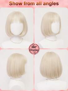 XYUNMI Blonde Bob Wig Short Straight With Bangs 12 Inch Lightweight Breathable Women's Heat Resistant Synthetic Wig For Daily Wear Party Role Play Beautiful Natural Lively Cute Short Hair