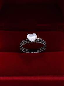 1 pieza Anillo con forma de corazón de circonita cúbica elegante y de alta calidad, adecuado para mujeres como regalo de boda, compromiso, Día de San Valentín o aniversario