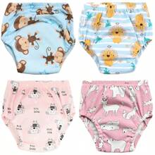 4 pièces de couches lavables et réutilisables pour bébé, étanches, respirantes, 6 couches de protection, 100% polyester, doublure et tissu extérieur imperméable, avec fonction anti-fuite, culottes de propreté, sous-vêtements pour bébé, cadeau de bébé