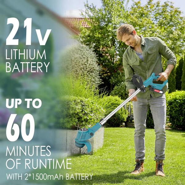 Coupe-bordures, 21 V, 2 batteries de 1,5 A et chargeur, tête de moteur rotative, protection de fleur, poignée rétractable, 0,9 kg portable et léger, pour tondre les pelouses, les jardins et désherber