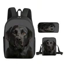 Animal Pattern Printed Backpack Three Pieces Set (Single-Layer Backpack + Shoulder Strap Lunch Bag + Single-Layer Pencil Bag)
