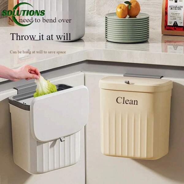 Trash Can Kitchen Wall Mounted Hanging Trash Can With Lid Garbage Can For Cabinet Under Sink Waste Garbage Compost Bin 8.5/12L