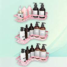 3 Pack Corner Shower Caddy Adhesive Organizer Pink  Adhesive Shower Organizer For Bathroom Storage, Rustproof Stainless Steel Shower Shelves, No Drilling, Space-Saving Shower Rack Shelf For Inside Shower, Pink - L berbentuk merah muda dari 3 - View 1