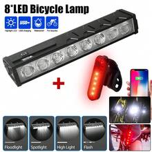 Vastfire Powerful 8 LED Bike Light Bar USB Rechargeable Bicycle Headlight Hi/Lo Beam 4Modes Adjustable Waterproof Bike Front&Rear Lamps Set With 10000mAh Rechargeable Battery - Black - View 1
