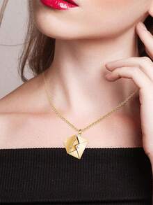 Envelope Love Letter Necklace For Women And Men Titanium Steel Engraved Locket With I Love You Secret Message Jewelry Pendant Gift For Couples And Family - 金色 - 查看 5