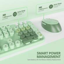 Wireless Keyboard And Mouse Set, Cute Keyboard And Mouse Combo, Full Size Typewriter Keyboard With Number Pad, Colorful Keyboard With Round Keycaps For Windows PC Laptop - 綠色 - 查看 6