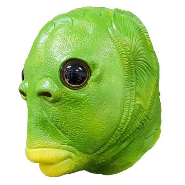 1 pieza Máscara de fiesta de cabeza de pez divertida, accesorio decorativo de cabeza, cubierta de cabeza de animal, máscara de cabeza de pez divertida, máscara de cabeza de pez verde, máscara de Halloween divertida para fiesta, decoraciones y suministros para fiestas