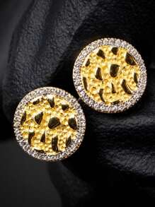 1 par de elegantes y vintage pendientes de botón redondos, diseño geométrico de lujo a la moda, pendientes de botón para damas para fiesta y diario (sin caja)