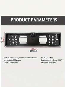 4/8/12 LED Cámara de visión trasera para automóvil con marco de matrícula europeo, visión nocturna y cámara de respaldo - Negro - Ver 10