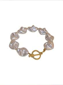 1pc Baroque Irregular Faux Pearl Bracelet OT Buckle Design Sense, Elegant And Fashionable, High-Gloss Pearl Bracelet For Women