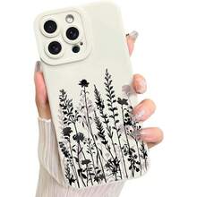 LSL Case For IPhone 15 Pro Max Black Floral Flower Pattern Print Design Soft TPU Full Camera Lens Anti-Drop Anti-Scratch Shockproof Protective Slim Cover For Women Girls - White - View 2