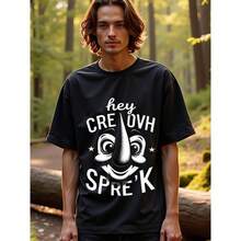 Camisetas básicas de buena calidad para gimnasio para hombres, camisetas con estampado de cara de payaso vintage: Hey Cre Ovh Spre'k, camisetas de banda, camisetas de manga larga para hombres - Negro - Ver 1