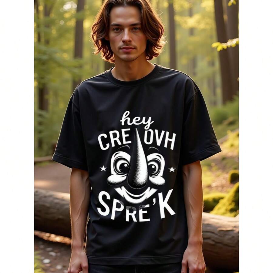 Camisetas básicas de buena calidad para gimnasio para hombres, camisetas con estampado de cara de payaso vintage: Hey Cre Ovh Spre'k, camisetas de banda, camisetas de manga larga para hombres - Negro - Ver 1