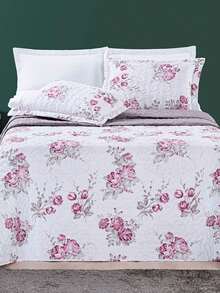 200 Thread Count Double-Sided 3-Piece King/Queen/Double/Single Floral Print Avere Bedspread - Lilac - View 6