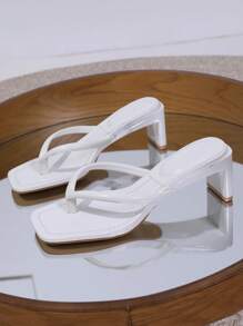 Women's Fashionable Y-Strap Platform Slide Sandals, Simple White Heeled Casual Comfortable Slip-On Shoes For Outdoor Wear