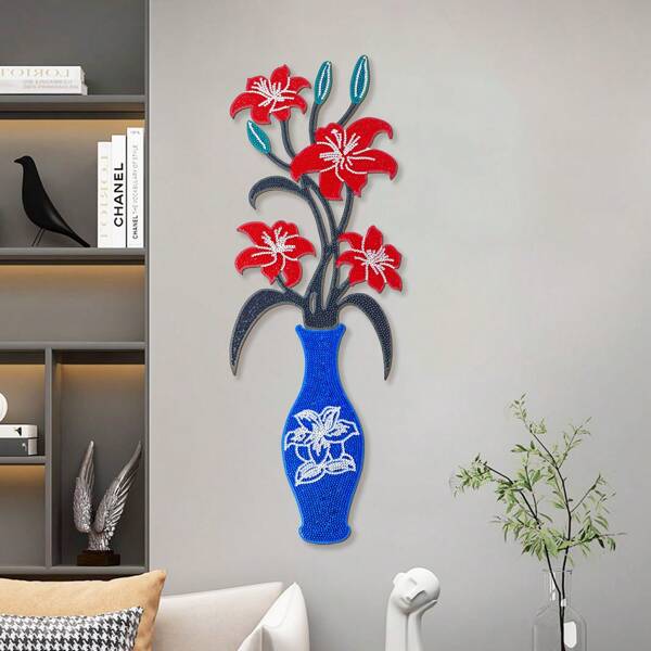 Kit de pintura de diamantes DIY, arte de pared de pintura de diamantes de madera en forma de jarrón, decoración de pared con patrón abstracto de jarrón, adecuado para decoración del hogar, baño, sala de estar, placa de pared única, decoración de entrada, ideal para el hogar, sala de estar, dormitorio, oficina, decoración navideña y regalos
