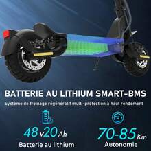 TODIMART X5S Electric Scooter For Adults, 1000W*2 Brushless Motor, 48V 20Ah Battery, Maximum Range 60-80km, 10-Inch Off-Road Tires Can Handle 25° Inclines, Magnesium Alloy Body, Can Carry 120kg, Foldable For Easy Storage, Equipped With Mobile Phone App - màu đen - Xem 7