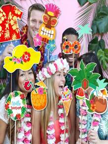 30 Stücke Hawaii Fotobox Requisiten Set, tropische Party Zubehör mit bunten Sonnenbrillen, Blumenkränzen, Aloha Hemden, Sommer Eis und Strand-Themen Deko, ideale Geschenke für Vatertag, Frauen, Schulanfang, Heimdekoration, Geburtstag, Cowboy Party, Partys, Hawaii Luau, für Familie, Freunde, Geschwister, Nachbarn, Kollegen, Lehrer und Schüler
