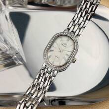 1pc Women's High-Quality Alloy Soft Band Oval Rhinestone Roman Numerals Fashion Elegant Versatile Quartz Wrist Watch