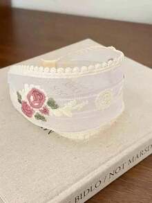 1/3 piezas Diadema de malla con bordado floral, estilo minimalista y dulce para adolescentes - transparente - Ver 3