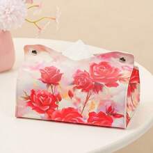 1pc PU Leather Tissue Box Cover With Floral Print Design, Butterfly & Flower Pattern Tissue Box For Desktop, Home, Living Room, Bedroom, Car, Makeup Storage Organizer, Suitable For Back To School, Wedding Season, Birthday Party