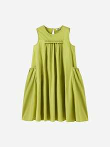 Annil Ropa para niños, vestidos de niñas talla grande, vestidos de un solo color, verano - Verde - Ver 1