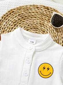 2pcs/Set Casual Cute Newborn Baby Boy Sports Outfit Set, Soft, Breathable, Comfortable, Funny Print Contrast Color Placket Collar T-Shirt And Letter Printed Pants