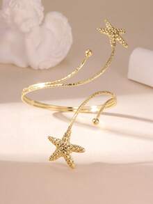 MESTILO 1 件时尚新款金色金属纹理海星设计女式袖口，适合节日穿着 - 金色 - 查看 2