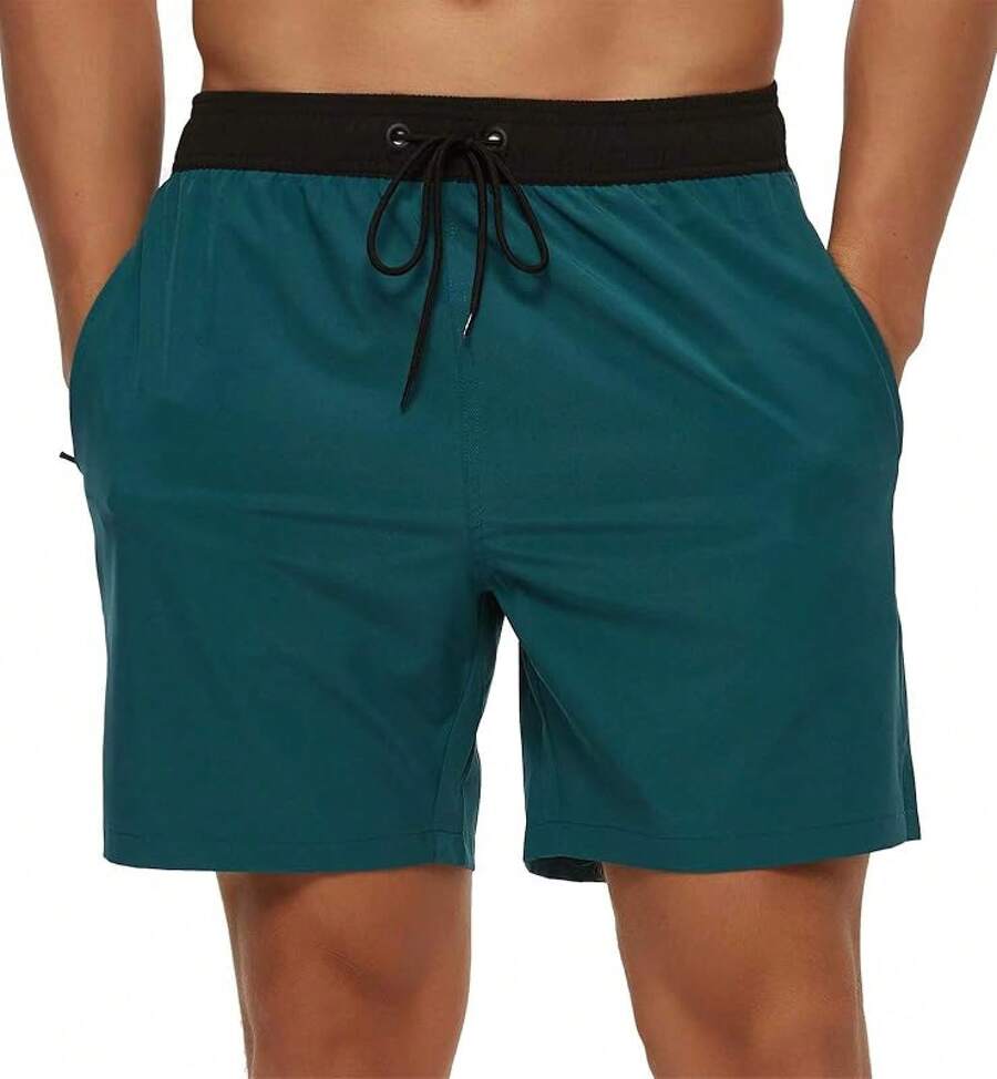 Men's Swim Trunks Quick Dry Beach Shorts With Zipper Pockets And Mesh Lining - Yd5#green - View 1