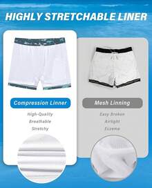 Bañador para hombres con entretela de compresión, pantalón corto de baño forrado para hombres - Marina tropical - Ver 3