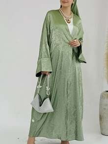 Women's Tie Dye Batwing Sleeve Loose Arabic Style Long Cardigan, Modest Robe, Abaya - Green Plum Green - View 4