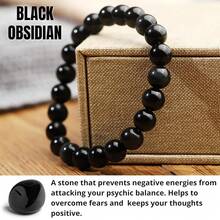 Vibe Green Jade Bracelet - Healing Wealth Bracelet - Jade Beaded Bracelet Women Men - Bring Good Luck Prosperity And Emotional Balance - Adjustable Size - Black Obsidian - 查看 8